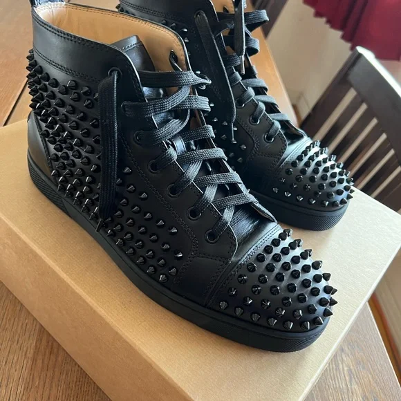 Christian Louboutin Black Orlando Flat Spiked Sneakers - Picture 2 of 16